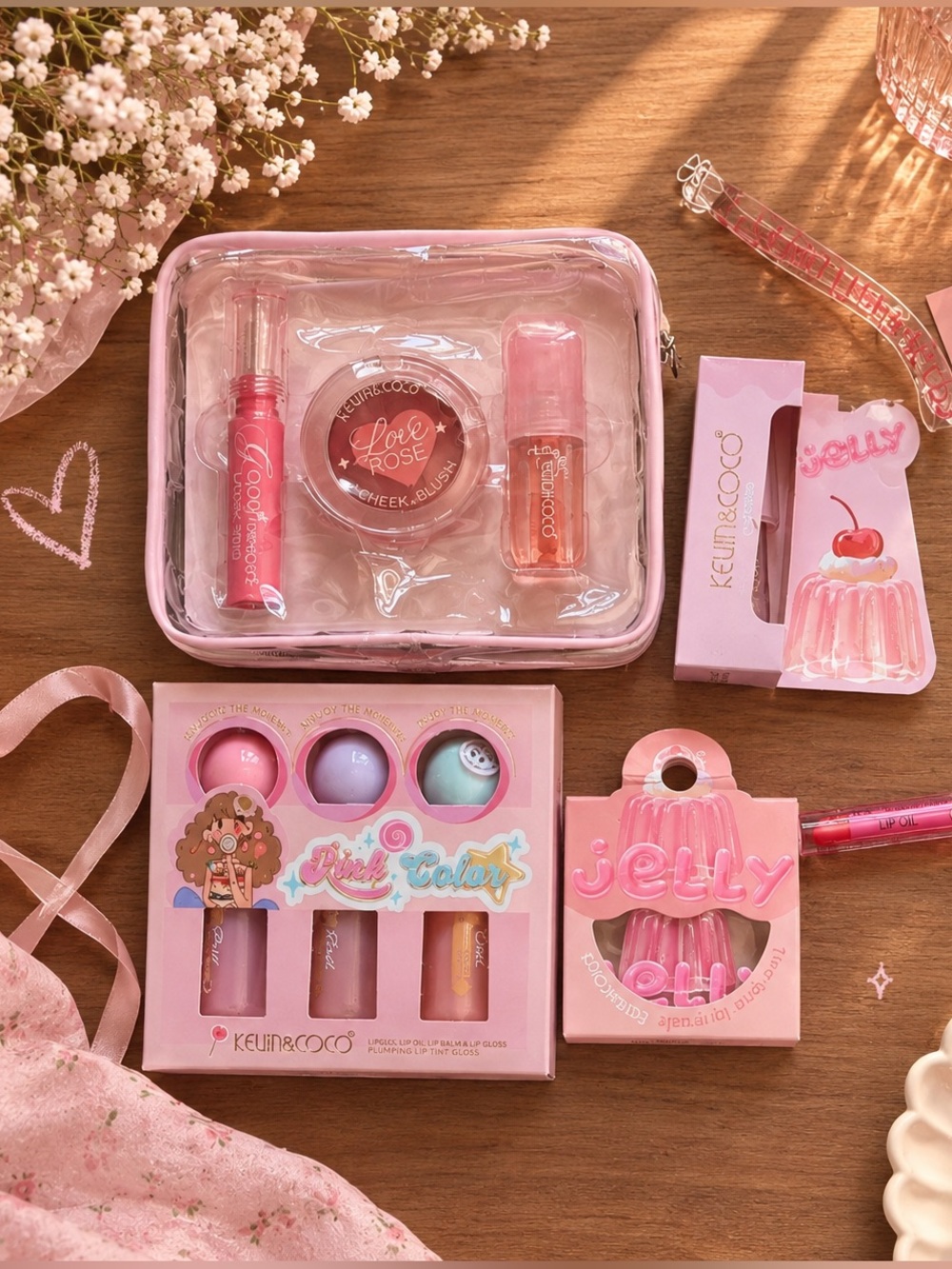 Kevin & Coco Beauty Bundle | Lip Gloss Set, Lip Mask, Blush, Cosmetic Bag + Lip